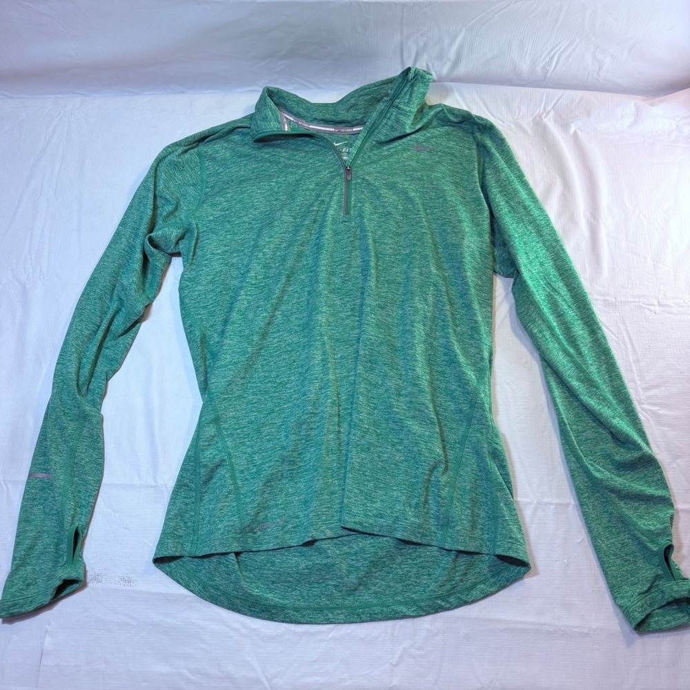 Nike‎ Dri-FIT Running Womens Large Green Heathered 1/2 Zip Pullover Thumbholes